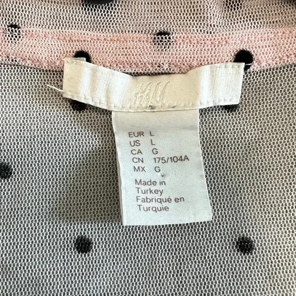 H&M Light Pink Sheer Ruffle Polka Dot Shirt Women’s Size L Top - Picture 5 of 6